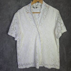 Vintage Susan Graver Womens Shirt Size XL Off White Lace‎ Stretch Boho Cottage